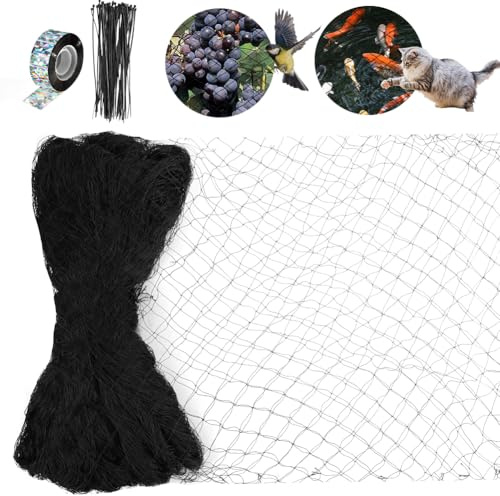 AOOWU 7.5 m x 15M Vogelschutznetz, Vogelnetz Feinmaschig mit Vogelband und 100 Kabelbinder, Pflanzennetz Teichnetz Gartennetz, 2.5 cm Hühnernetz, Laubschutznetz für Garten Balkon oder Teich