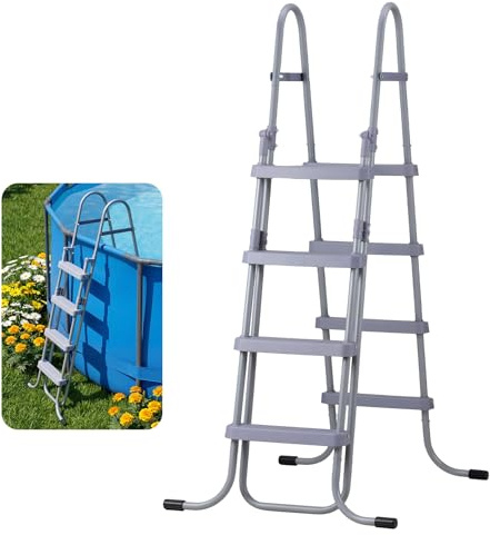 VEVOR Escalera para Piscina Desmontable de 4 Peldaños Capacidad 136kg, Escalera de Seguridad Antideslizante de Acero al Carbono con Pasamanos Ergonómicos, Patas de Goma para Piscina Elevada de 132,1cm
