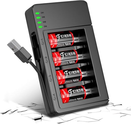4 Pack 123A Rechargeable Batteries with Charger, Universal Replacement Batteries for Arlo Cameras, Alarm System and Flashlight