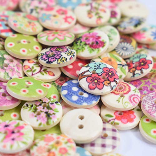 TRIXES 100PC Assorted 15mm Patterned Buttons for Sewing & Crafts | Colourful floral, gingham and polka dot buttons ideal for clothing repairs, DIY projects and decorations