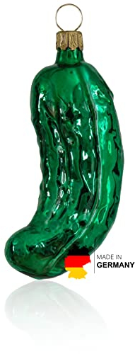 Glas Weihnachtsgurke groß, Glanz grün | aus der Glasbläserregion Lauscha | die Gurke für den Weihnachtsbaum als Baumschmuck | an American Pickle, Christbaumgurke, Glasgurke Weihnachtsdeko 9,5 cm