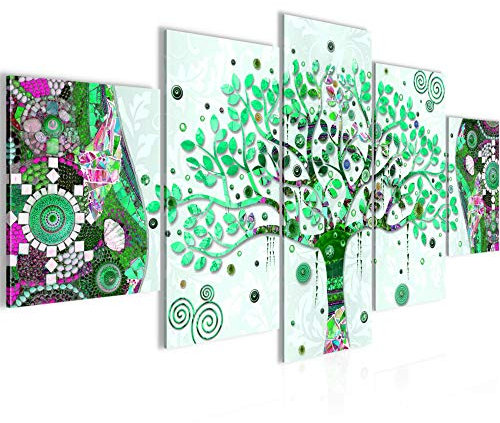Runa Art Murali Da Parete Gustav Klimt Albero Della Vita 5 Pezzi Quadro Tela Non Tessuta Decorazione Soggiorno Astratto Arte Verde 004652b