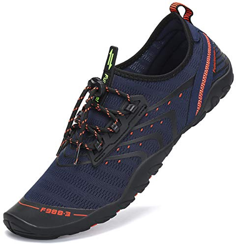 SAGUARO Chaussures Aquatiques Homme Femme Chaussons de Plage Respirant Chaussures d'eau Léger Chaussures de Yoga Natation Plongée Surf Piscine, Bleu Foncé, 44 EU
