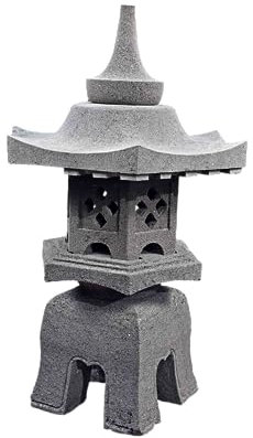 IDYL Lavastein Stein Laterne Yukimi Gata | Höhe 90cm | frostfest | Asiatische Garten-Dekoration | massives Naturprodukt | Handarbeit | Wintergarten | schwarz
