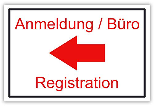 SCHILDER HIMMEL apassbares Anmeldung Büro links Schild 42x30cm Alu-Verbund mit Klebestreifen, Nr 2500 eigener Text/Bild verschiedene Größen/Materialien