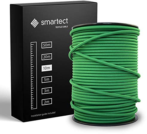 smartect Cavo Elettrico Tessile Verde, 10 Metri Filo Elettrico Vintage, Tripolare (3 x 0.75mm²) Cavo Elettrico Rivestito in Tessuto per Fai da Te