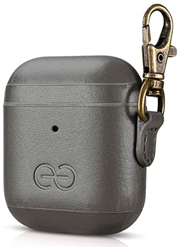 Dreem Om AirPods 1 & 2 Vegane Ledertasche mit Clip - Kompatibel mit Apple Bluetooth Wireless Earbuds für iPhone - Grau