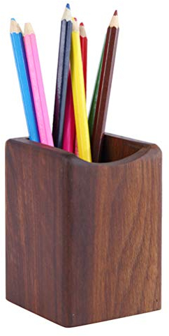 NUOBESTY Square Wooden Pen Holder Wood Pencil Stand Desk Storage Organizer for School Office Home Use (Black Walnut)