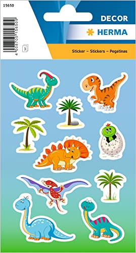 HERMA 15650 Aufkleber Dinosaurier klein groß, 30 Stück, Tiere Sticker mit süßen Dino Saurier Motiv, Kinder Etiketten für Fotoalbum Tagebuch Poesiealbum Scrapbooking Geburtstag Deko Briefe DIY Basteln