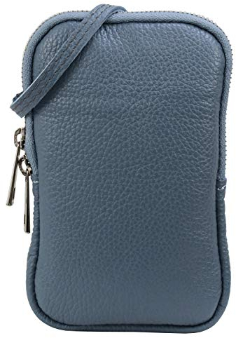 SH Leder Damen Echtleder Handytasche Umhängetasche Geldbörse Multifunktion Beutel Mini Bote Abnehmbar Verstellbar Schultergurt Handy bis 6,8 Zoll 11x18cm Jana G269 (Jeansblau)