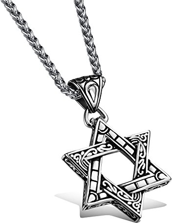 dsanbo Collier pour homme en acier inoxydable avec pendentif en forme d'étoile de David Hexagramme Rétro Bijoux 60 cm Chaîne pour homme, Métal