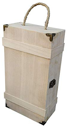 UNUS Weinkiste, Holzkiste mit Deckel und Seilgriff (Box für 2 Flaschen)