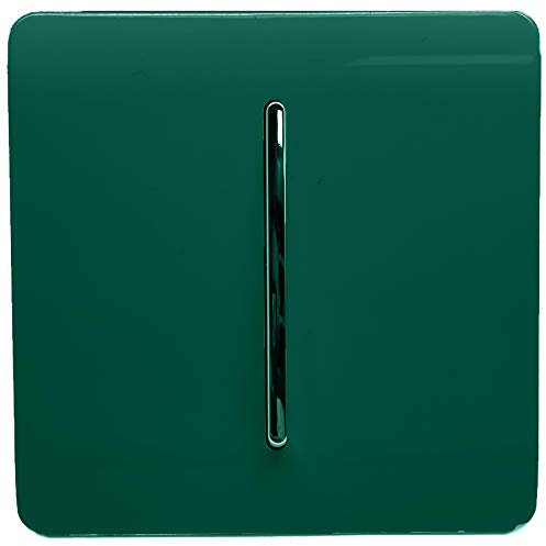 Trendi 1 Gang 2 Way 240V Screwless Raised Front Plate Plastic Artistic Modern Glossy 10 Amp Chrome Rocker Single Electrical Wall Light Switch Dark Green - ART-SS2DG