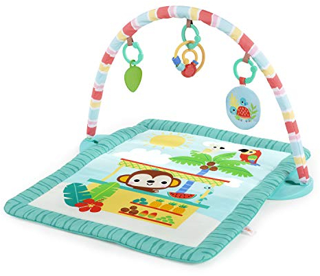Bright Starts, Tiki Toy Bar, Spielmatte mit Spielbogen, 3 Spielzeugen, perfekt für unterwegs, leicht zu reinigen, maschinenwaschbare Matte, mehrfarbig, 770 g