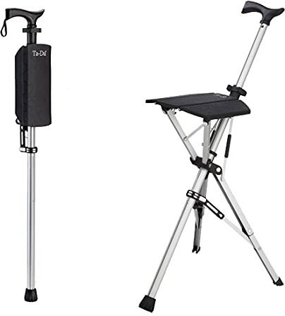 El bastón de asiento Ta Da es el bastón para caminar que se convierte en una silla de trípode, para ver de deportes al aire libre, caminar y para un descanso mientras camina (negro, 880 mm)