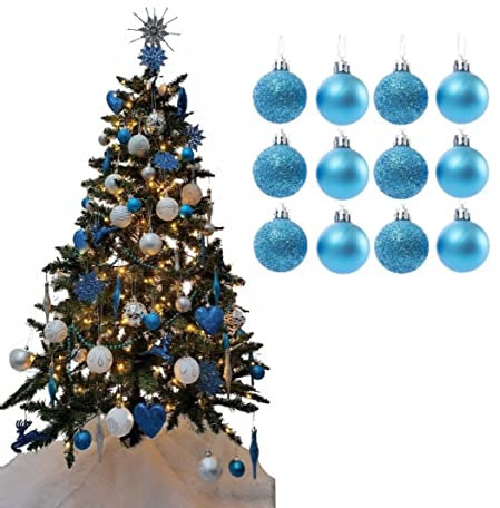 Simply Products Christmas Tree Decoration Baubles 3.8cm - Great Christmas Tree Hanging Ball Decorations, Matte & Glitter Baubles Pack of 12-3.8cm (Turquoise Matte & Glitter)