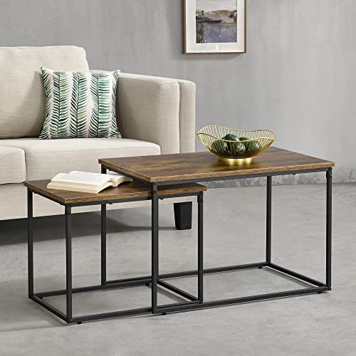 [en.casa] Couchtischset Härnösand 2er Set Sofatische 2-TLG. Wohnzimmertische Metallgestell Dunkler Holzton