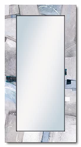 ARTLAND Wandspiegel Ganzkörperspiegel mit Holz Deko Rahmen 60x120 cm Spiegel zum Aufhängen Design Abstrakt Modern Kunst Blau Grau U1TT