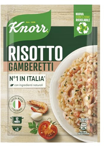 Knorr Risotto con Gamberetti, Risotto Pronto con Ingredienti Naturali, 100% Riso Italiano e Chicci al Dente, Preparazione in Pentola o al Microonde, 175g, 2 Porzioni