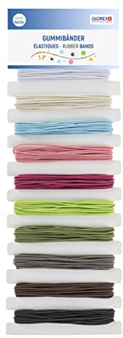 GLOREX 6 1630 360 - Gummibänder Set, 10 Stück, 1mm, Länge 3,5 m, bunt sortiert, zum Basteln, Dekorieren und kreativ sein