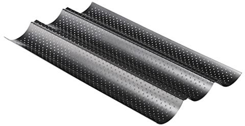 Spetebo Baguette Backblech - 38 x 24 cm - Backform mit Antihaft Beschichtung - 3er Brot Brötchen Backofen Form