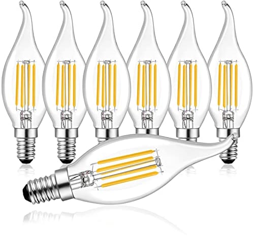 Belaufe E14 LED Dimmbare Filament Kerzenlampen C35, E14 LED Kerze lampen 4W entspricht 30Watt Kerzenbirnen,Kerzen Windstoß Glühbirne LED warmweiß 2700Kelvin,Klar Glas, 6 Stück