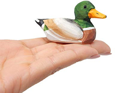 Selsela Hand-Carved Duck Wood Figurine Statue Decoration - Decoy Small Animal Miniature Sculpture. Nature-Inspired Gifts & Collectibles (Male Mallard)