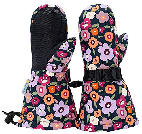 Jan & Jul Wasserdichte Winterfäustlinge für Mädchen im Schnee (Winterblumen, L: 6-8 Jahre)