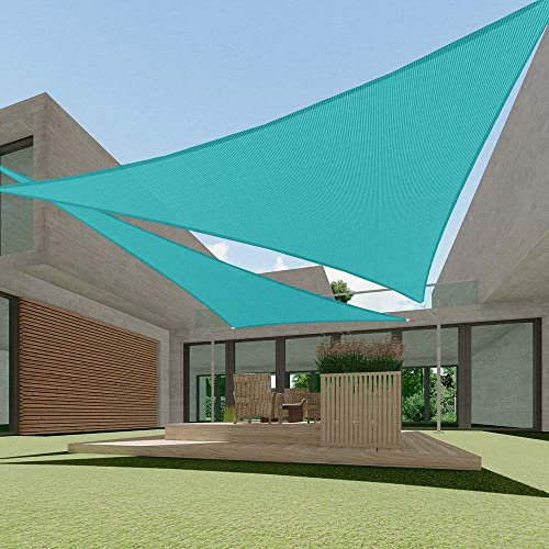 ECOOPTS 20'x20'x20' HDPE Sun Shade Sail Triangle Canopy Shades for Outdoor Patio Pergola Cover Fabric Blockage 95% UV Resistant(Turquoise)