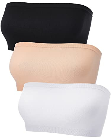 Geyoga 3 Pcs Bandeau Bra Strapless Bra Soft Ladies Boobtube Tops Stretchy Non Padded Crop Top Tube Top Seamless Bralettes for Women