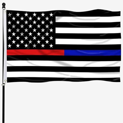 tnpun Drapeaux rouges et bleus brodés double face en polyester résistant avec 2 œillets en laiton, 4 rangées de coutures
