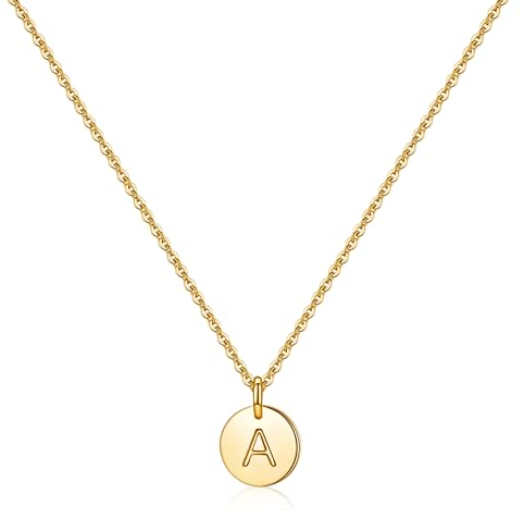 TINGN Halskette Damen Gold Kette mit Buchstaben, Zierliche Hypoallergene Runde Scheibe Buchstabe Anhänger Ketten Gold Initiale Anhänger Kette Gold Halsketten für Damen Mädchen Schmuck Geschenke (A)