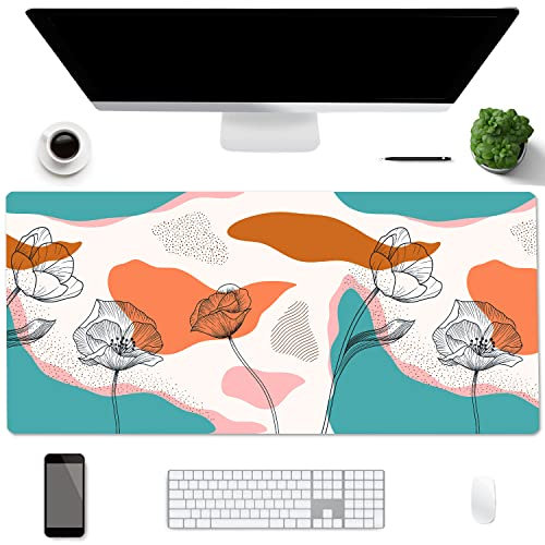 Schreibtischunterlage,AiPsekocy PU-Leder doppelseitige Schreibtischmatte,90x 40 cm Große Schreibtisch-Schreibblock,Wasserdicht Mausmat für Büro und Zuhause-Blumen