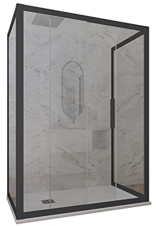 Mampara de ducha 3 lados deslizante 80x170x80 CM de PVC Antracita H 200 Vidrio Transparente mod. Deco Trio