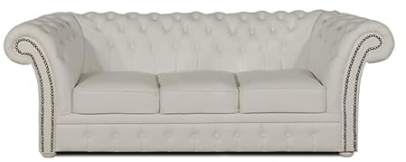 Chesterfield Sessel Winfield Basic Leder | Weiß | 2 bis 4 Wochen Lieferzeit (Weiß, 3-Sitzer)