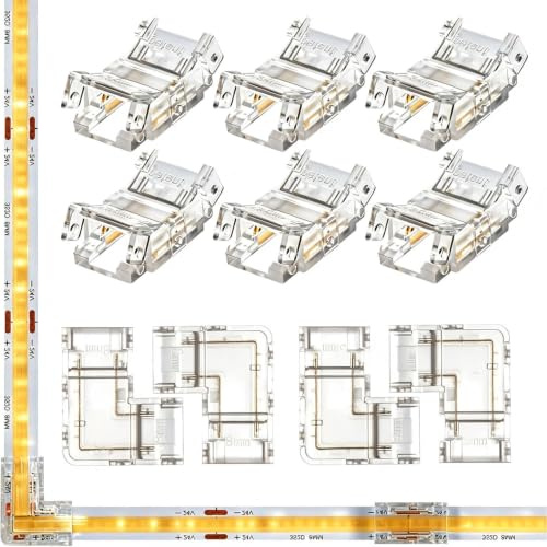 VISSQH LED Strip Corner Connector 2-Pin 8 mm SMD 3528 2835 LED Strip Connector,2 Pin LED Connector Solderless Transparent LED Connector,6 x LED Strip Connectors, 4 x Corner Connectors(Upgraded)
