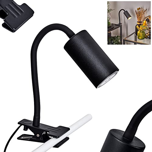 HOFSTEIN Klemmleuchte Javel, moderne Klemmlampe aus Metall in Schwarz, verstellbare Tischleuchte für Schreibtisch mit An-/Ausschalter am Kabel, GU10, Schlafzimmer, Wohnzimmer, Büro