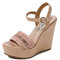 QUEEN HELENA Zeppe Sandali Alti con Fibbia Casual Donna ZM9428 (Rosa, Sistema Taglie Calzature EU, Adulto, Donna, Numero, Media, 40)