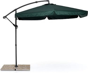 GLOUPIE Ombrellone Da Giardino Decentrato A Sbalzo Retrattile In Acciaio Verniciato Da Esterno Verde, Base A croce, A Banana Con Frangia, Rotondo 3 Metri