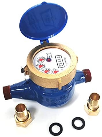 Contatore Acqua Fredda, DN15 Misuratore Portata Acqua con Raccordi Conchiglia in Ferro Contatore Uscita Acqua Fredda Contatore Rotazione Arbitraria Mini Contatore Acqua Giardino Per Casa Giardino