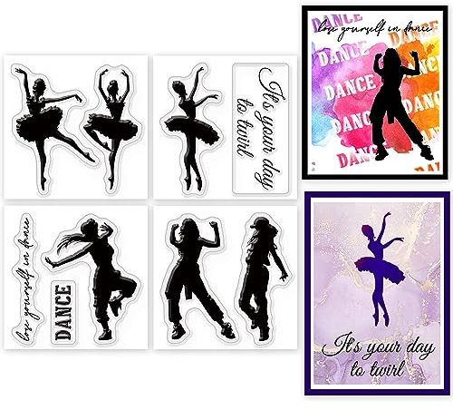 GLOBLELAND 4 Stück Transparente Mini Stempel Mit Tanzender Dame Für DIY Scrapbooking, Mini Ballett Hip Hop Silikon Stempelsiegel, Transparente Stempel Für Karten, Fotoalbum, Tagebuch, Heimdekoration