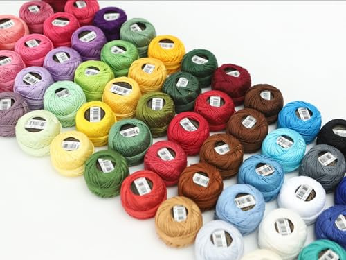 Kreuzstichgarne 54-Farben-Set, Größe 8, Baumwoll-Perlengarn for Häkeln, Sticken, Basteln, Smocking-Applikationen, 43 Yards lang.