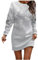 Weihnachtskleid Damen, Strickkleid Fall Rock Weihnachten Abendkleid Lang Kleid Silvester Glitzer Festkleider Für Kleider Weihnachts Kleidung (Grau, M)