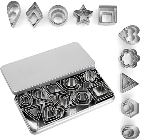 Radiosph 30PCS Cookie Cutters,Small Molds Clay Cutters,Polymer Cutters,Stainless Steel Mini Cookie Cutters DIY Baking Pastry Cutters Square Triangle Oval ect Geometric Shapes Cutter