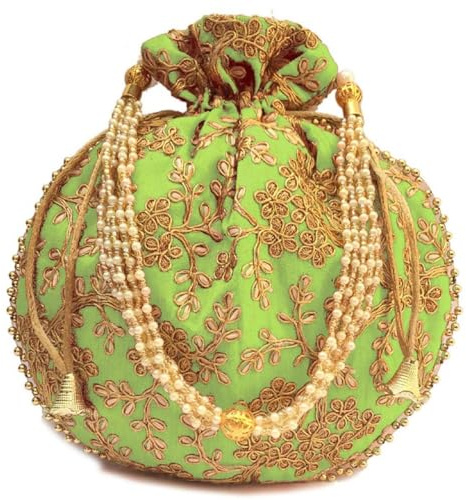Estationeryhouse Handcrafted Women Silk Potli Bag Purse Handbag Indian Raw Slik Party Wedding Clutch Bag Traditional Return gift