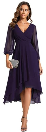 Ever-Pretty Robe Demoiselle d'honneur Femme A Line Col V Taille Empire Manches Longues Voilet Foncé 42