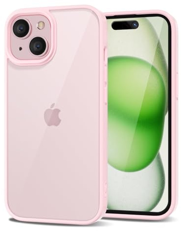 LoeoeL for iPhone 15 Case Clear, Transparent Hybrid 15 Phone Case [Hard Plastic & Soft Silicone Bumper] Acrylic Non Yellowing Thin Slim Protective Cover for Women, Light Pink