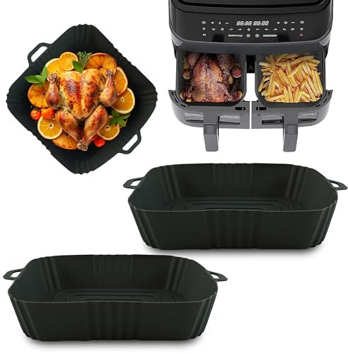 18cm Square Silicone Air Fryer Liner - 2 Pack Non-Stick, Dishwasher Safe & Heat Resistant, Reusable for Baking & Cooking, Compatible with Ninja, Tower, COSORI, Oven & Microwave