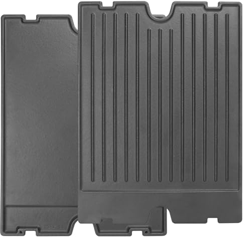 2-in-1 wendbare 44,4 x 31,7 cm voreingebrannte Gusseisen-Grillplatte für Broil King Baron, Crown, Crown Pellet Serie Grill, flache Grillplatte für Gasherd/Holzkohle/Elektro/Propan/Gasgrill