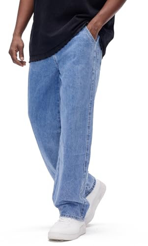GINGTTO Jeans Baggy Homme Loose Fit Pantalons Ample Denim Relaxed Jambes Larges Pantalon Bleu 28